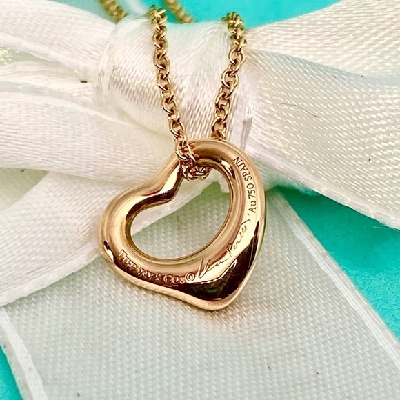 Tiffany & Co Elsa Peretti 18K Rose open Gold Heart Necklace 11mm MSRP$1450 - Picture 1 of 9